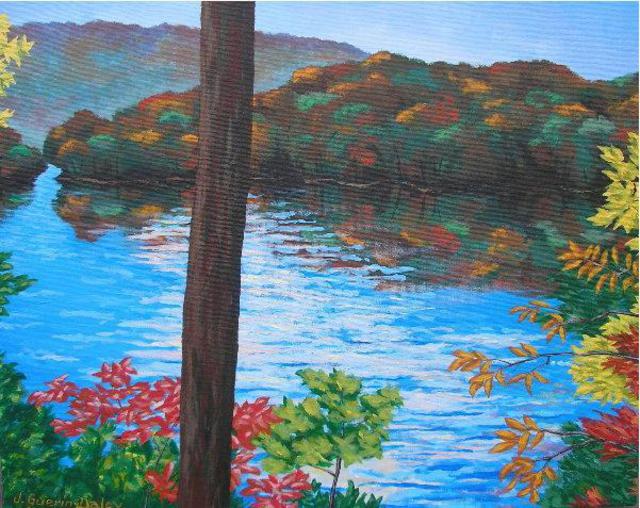 640x508 Jeanne Guerin Daley Artwork Fall On The Delaware River Original - Delaware River Painting