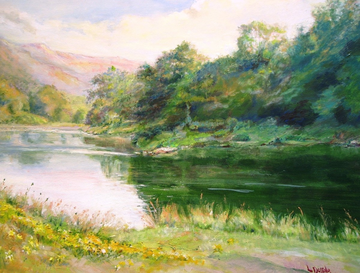 1200x913 Landscape Acrylic Paintings Delaware River, Peaceful Moment By - Delaware River Painting