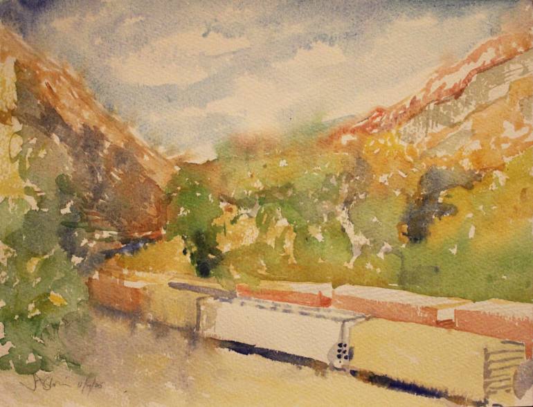 770x588 Saatchi Art Freight Train, Delaware Water Gap Painting By James - Delaware Water Gap Painting