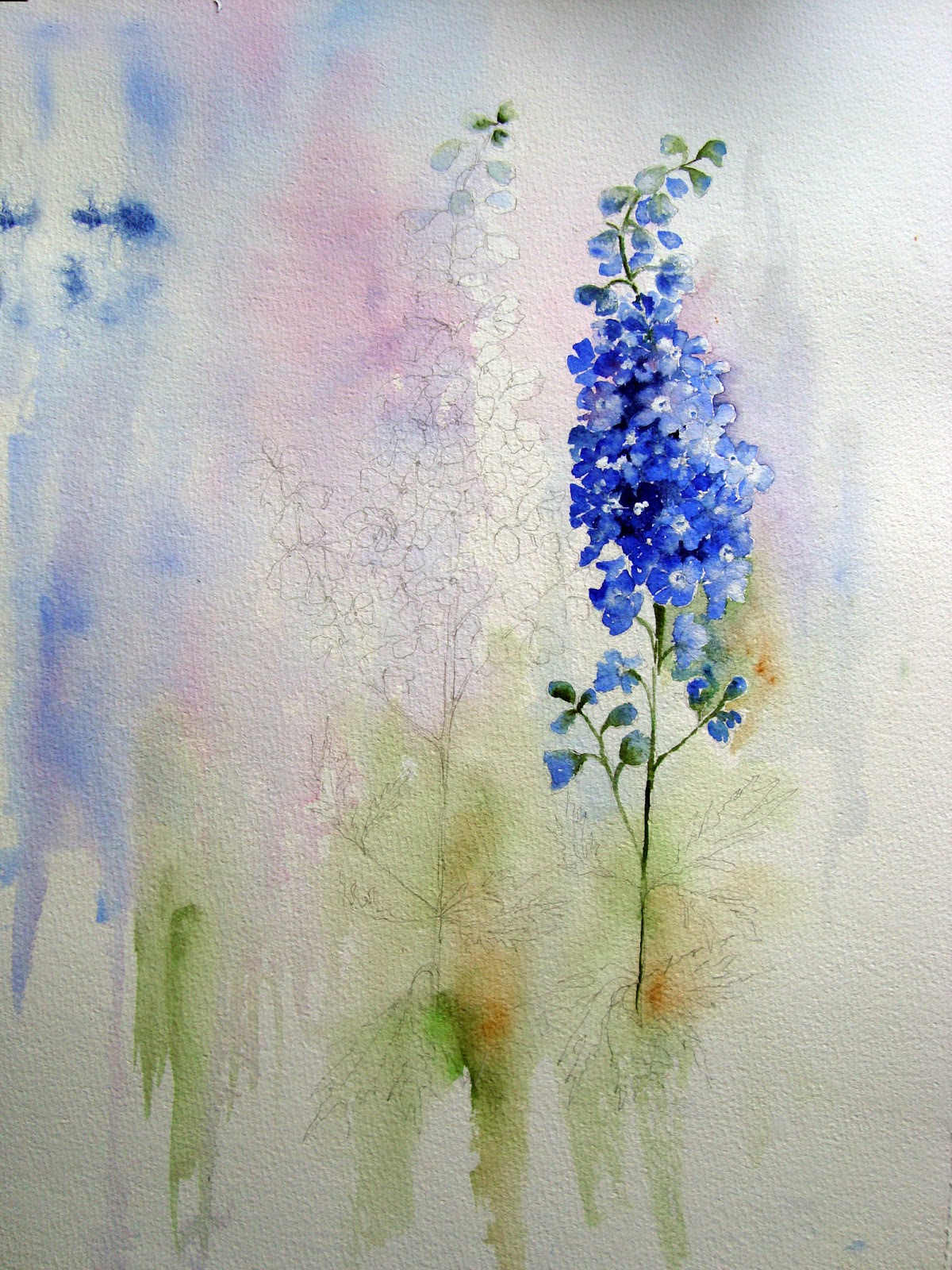 1200x1600 Watercolour Florals Delphiniums - Delphinium Painting