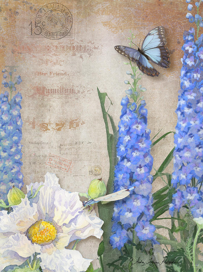 673x900 Dancing In The Wind - Delphinium Painting