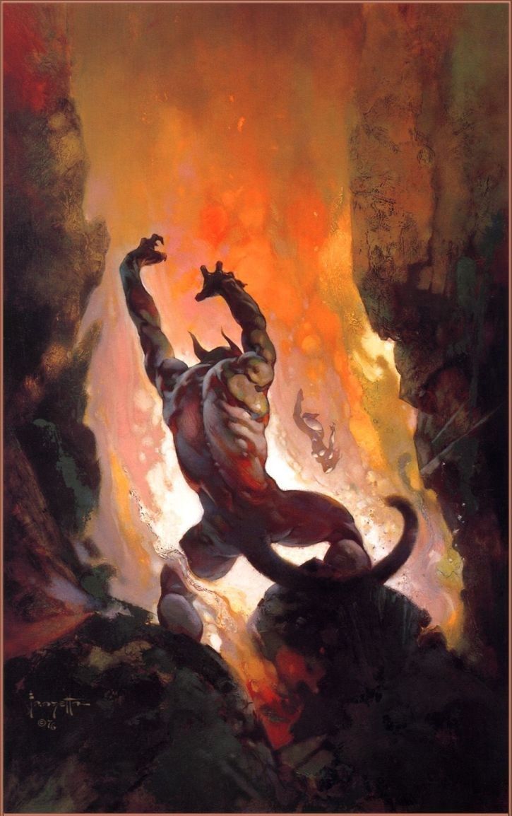 725x1154 Frank Frazetta Fire Demon Painting 50% Off - Demon Painting