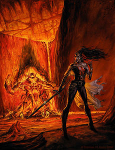 230x300 La Banks Vampire Huntress Damali Vs Demon Oil Painting Plus Sketch - Demon Painting