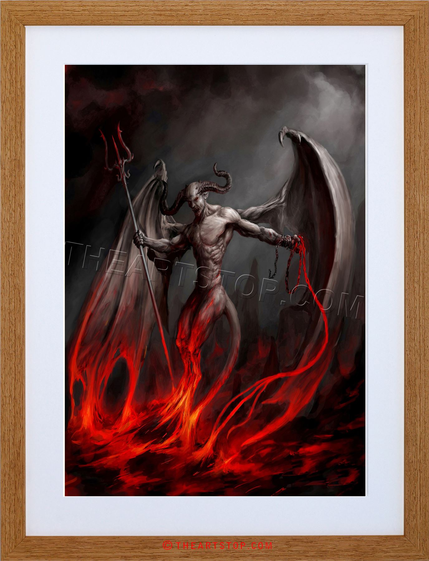 1376x1800 Painting Devil Demon Fire Chain Trident Wings Horns Framed Print - Demon Painting