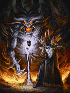 227x300 Undead Demon Vs Necromancer Original Oil Painting - Demon Painting