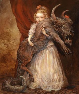 320x383 Concept Art Writing Prompt Portrait Of A Girl With Her Demon Pet - Demon Painting