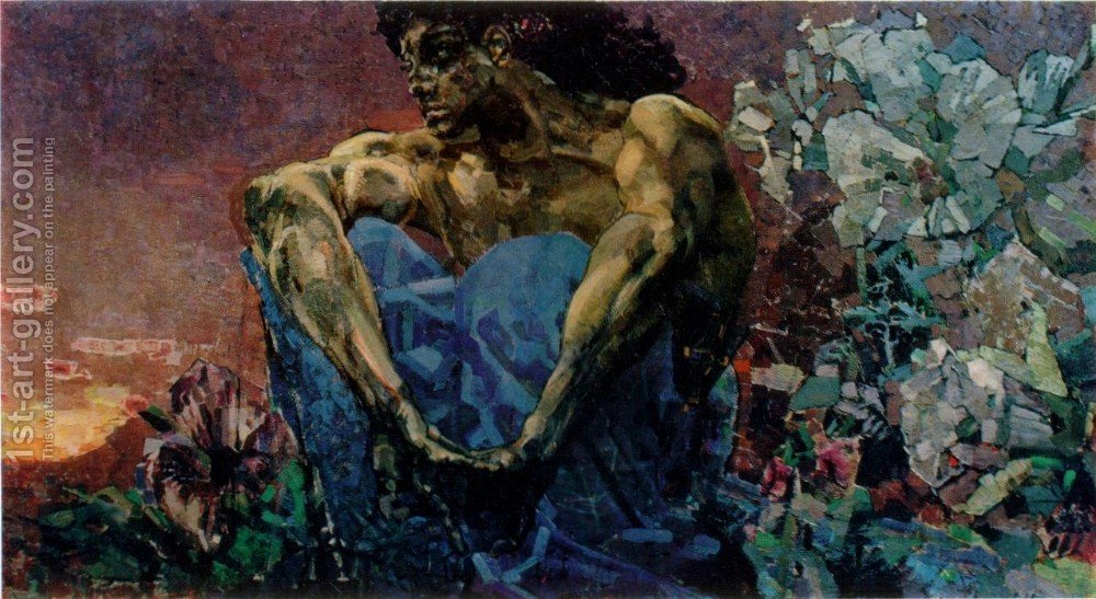 1000x547 Demon Sitting Mikhail Aleksandrovich Vrubel Reproduction 1st Art - Demon Painting