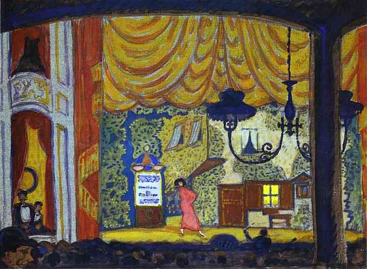 720x529 Denmark A Small Theatre 1912 Painting Mstislav Dobuzhinsky Oil - Denmark Painting