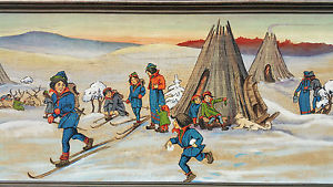 300x169 Seattle Antique Norway Painting Vtg Sami Snow Skiing Dog Sled - Denmark Painting
