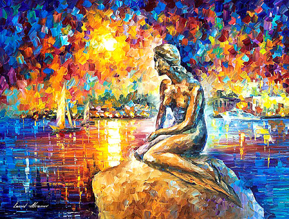 570x433 Copenhagen Mermaid Oil Painting Colorful Denmark Wall Art - Denmark Painting