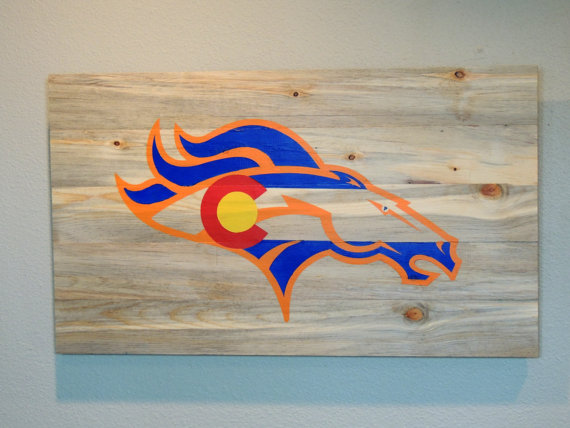 570x428 Denver Broncos Colorado Flag Custom Hand Painted Wall Art - Denver Broncos Painting