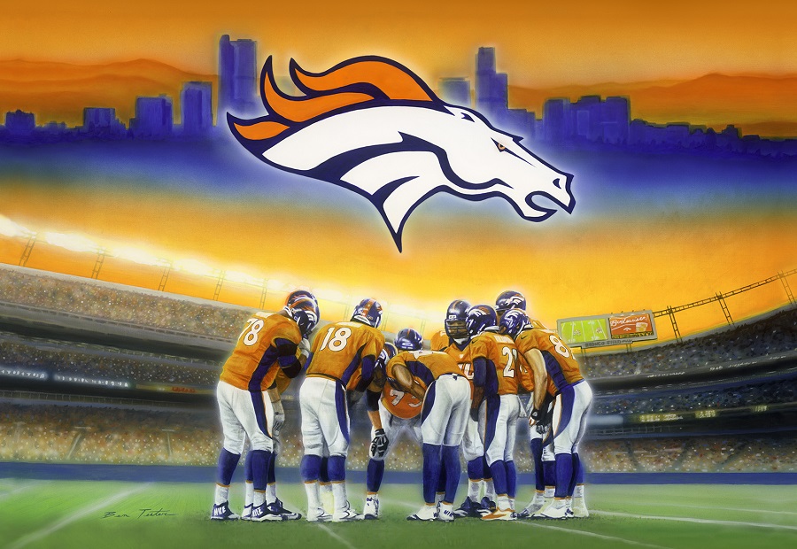 900x620 In A Huddle Denver Broncos Painting By Ben Teeter - Denver Broncos Painting
