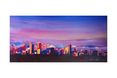 400x267 Denver Colorado Skyline With Luminous Rocky Mounta Art Print By - Denver Skyline Painting