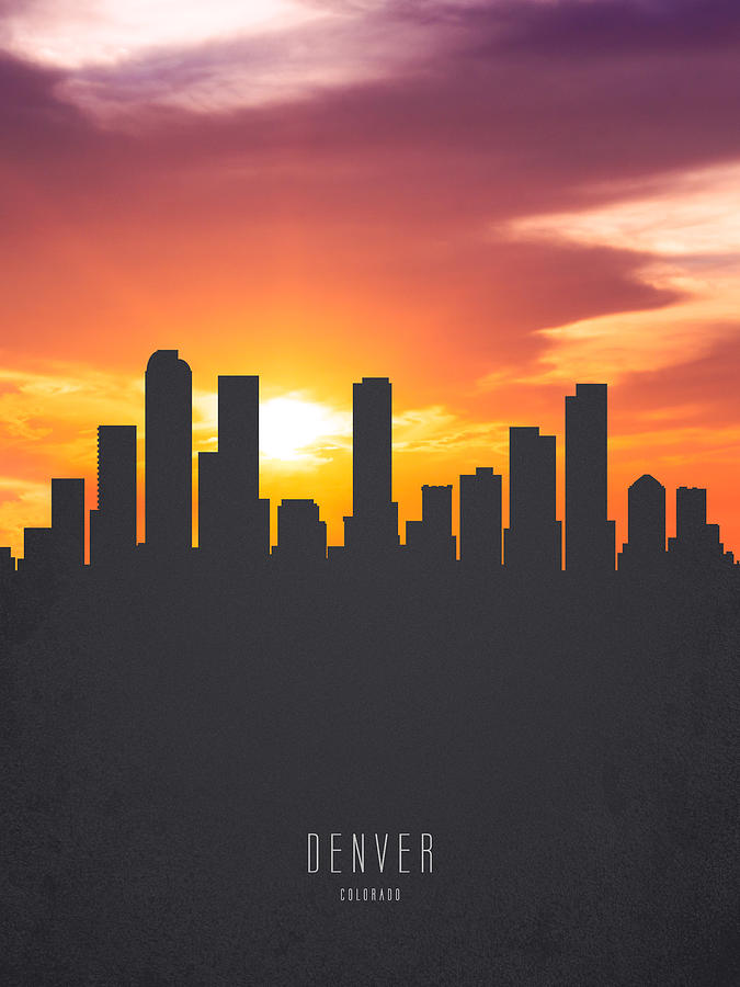 675x900 Denver Colorado Sunset Skyline 01 Painting By Aged Pixel - Denver Skyline Painting