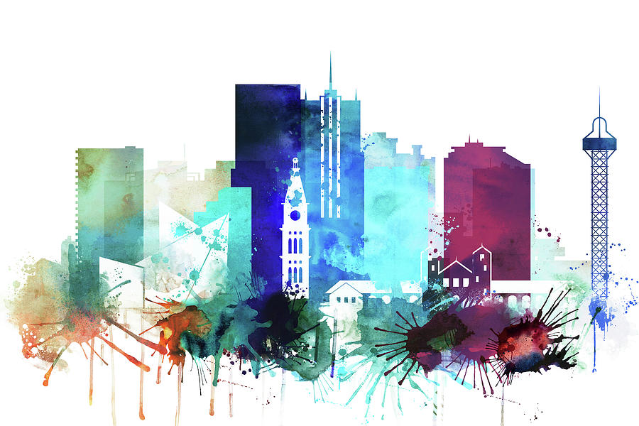 900x600 Denver Watercolor Skyline Painting By Dim Dom - Denver Skyline Painting