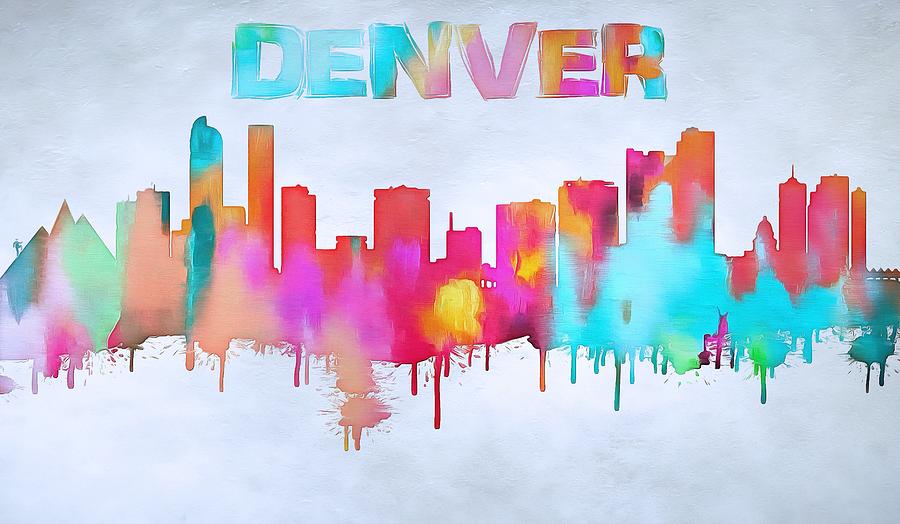 900x524 Colorful Denver Skyline Silhouette Painting By Dan Sproul - Denver Skyline Painting
