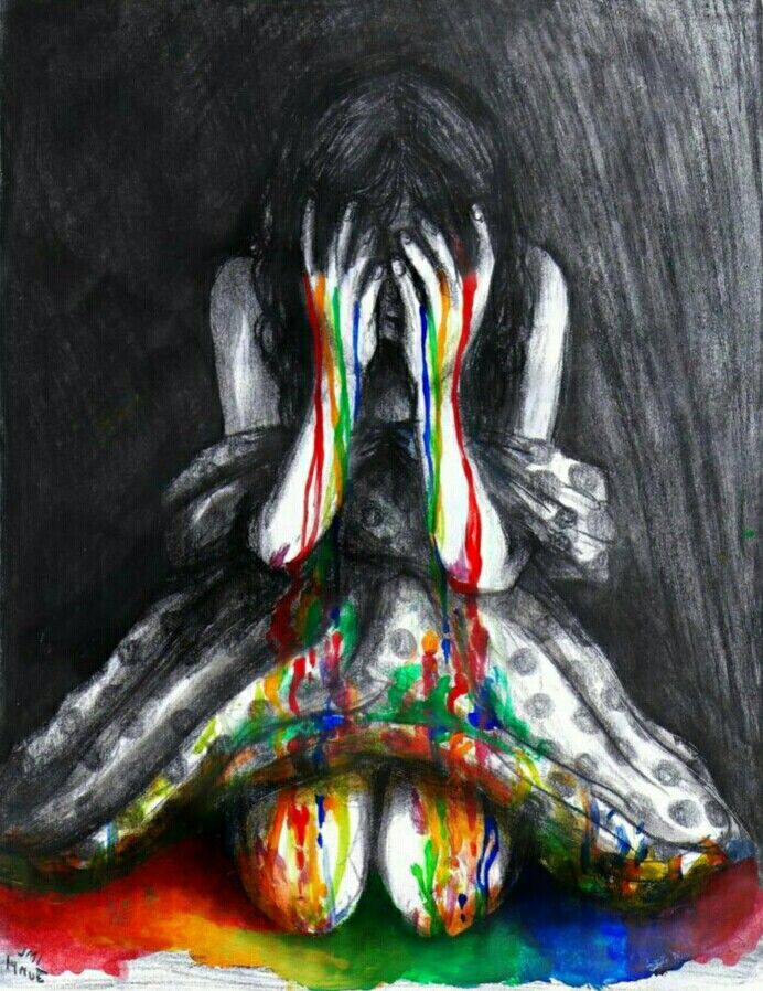 692x898 Pin By Alie Haverluck On Art Crying, Draw And Sad - Depression Painting