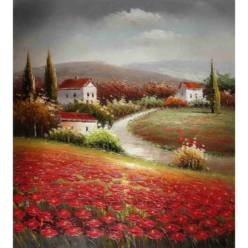 500x500 Beautiful Red Field Iii - Depth Of Field Painting