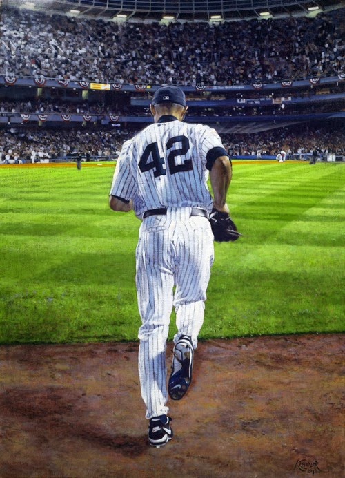 500x692 Bleeding Yankee Blue Painting Pinstripe Pridegraig Kreindler - Derek Jeter Painting