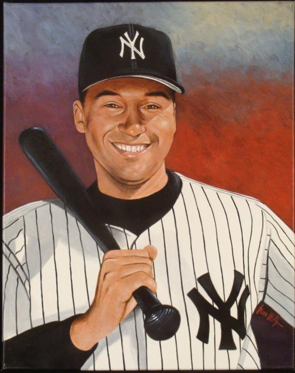 593x750 Leon Wolf Original Signed Painting Derek Jeter Yankees - Derek Jeter Painting