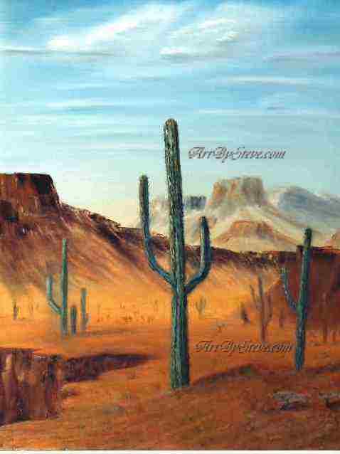 478x638 Original Oil Paintings Of Scenic Mountains - Desert Cactus Painting