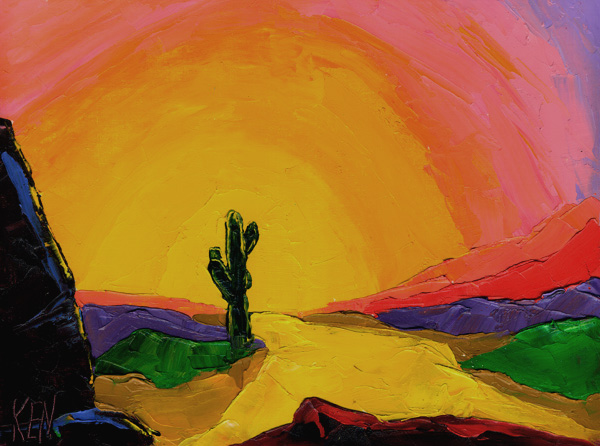 600x446 Saguaro One Original Desert Cactus Landscape Expression Oil - Desert Cactus Painting