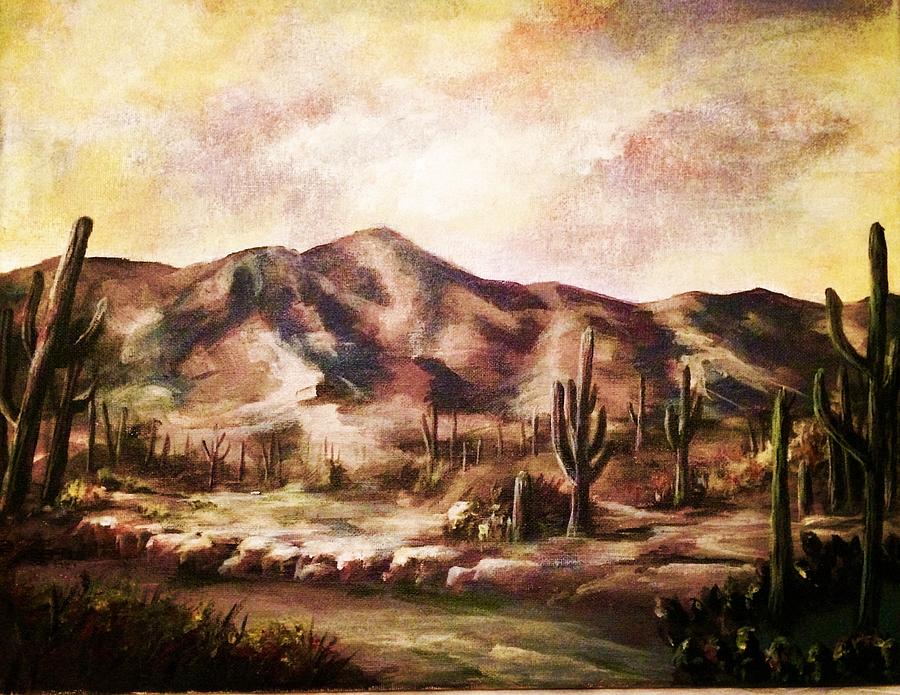 900x695 Soft Desert Mountain Painting By Sarah Shuttleworth - Desert Mountain Painting