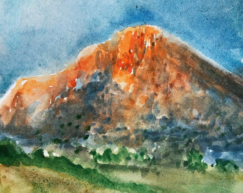 800x634 Sunset On Desert Mountain Original Watercolor 6x9 Brittany - Desert Mountain Painting