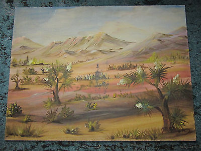 400x300 Vintage Desert Mountain Cactus Landscape Hand Painted Original - Desert Mountain Painting