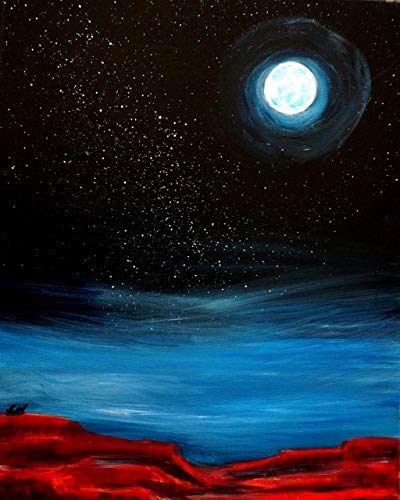 400x500 Southwest Art Original Painting Desert Moon - Desert Night Painting