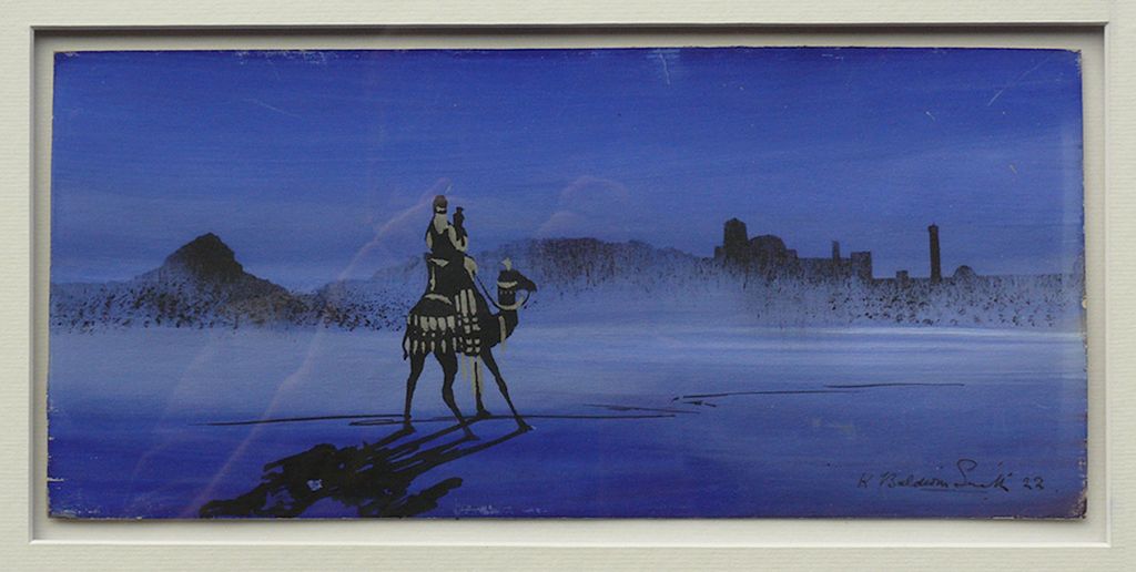 1024x516 Painting Depicting Desert Night Scene With Camel By Kenneth - Desert Night Painting
