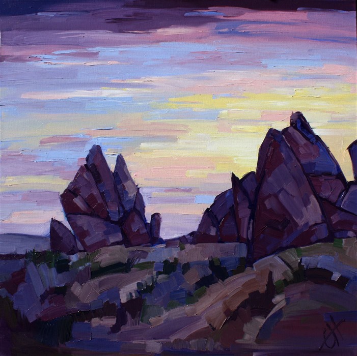 701x700 Purple Night - Desert Night Painting