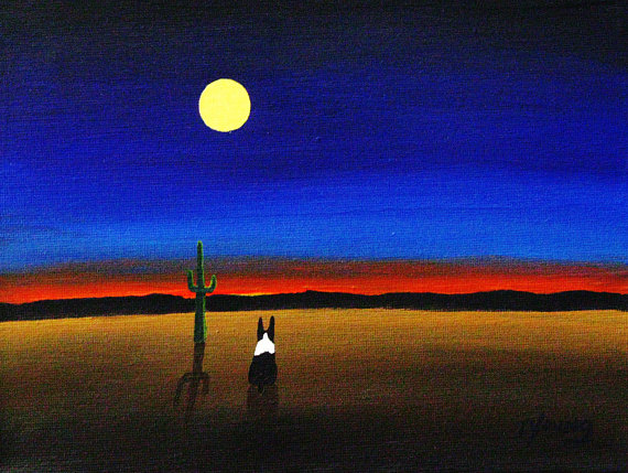 570x429 Boston Terrier Dog Art Print Todd Young Painting Desert Night - Desert Night Painting