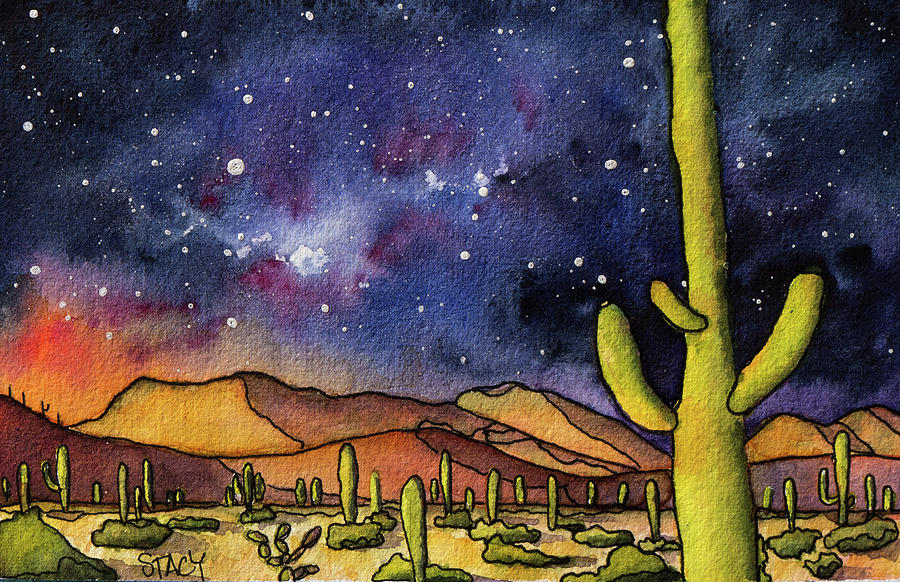 900x582 Desert At Night Painting By Stacy Egan - Desert Night Painting