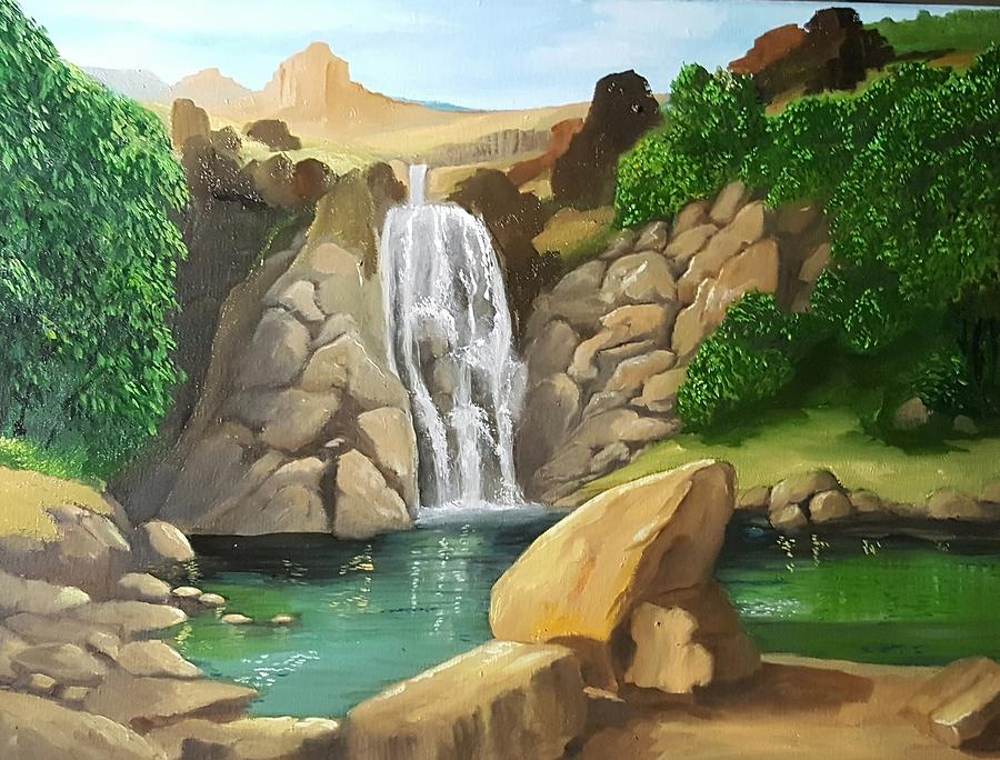 900x684 Desert Oasis Painting By Susan Rossell - Desert Oasis Painting
