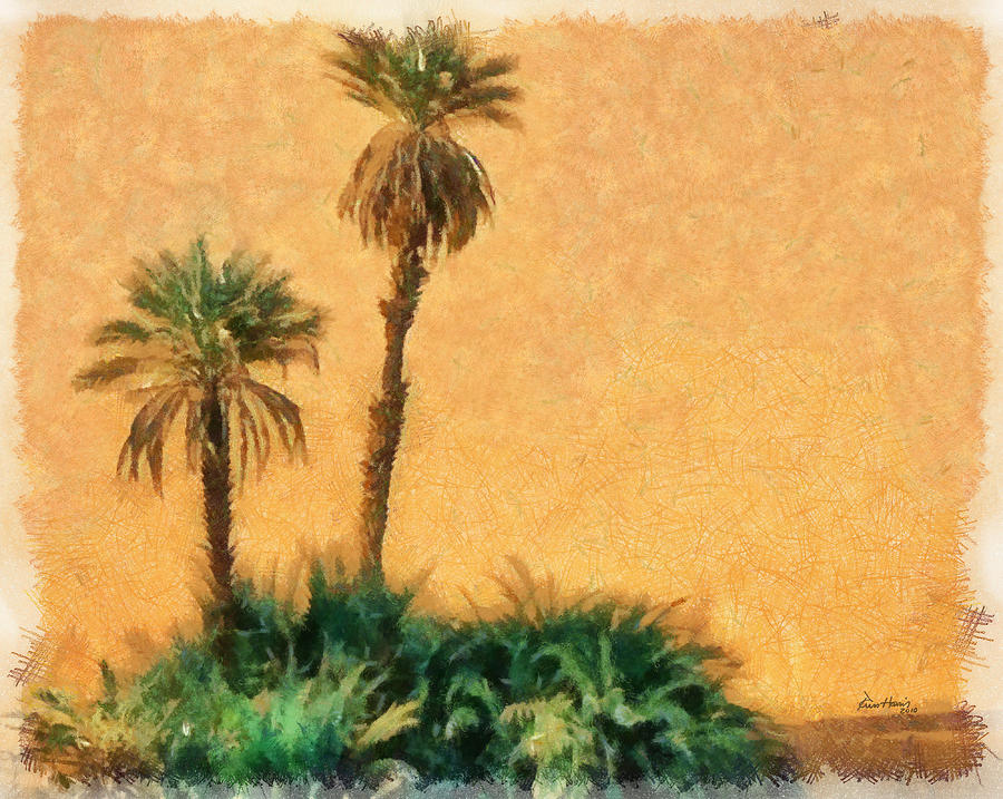 900x717 Oasis Painting By Russ Harris - Desert Oasis Painting