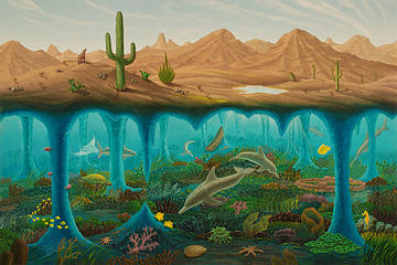 360x240 Under A Desert Oasis Painting By Michael Csontos - Desert Oasis Painting