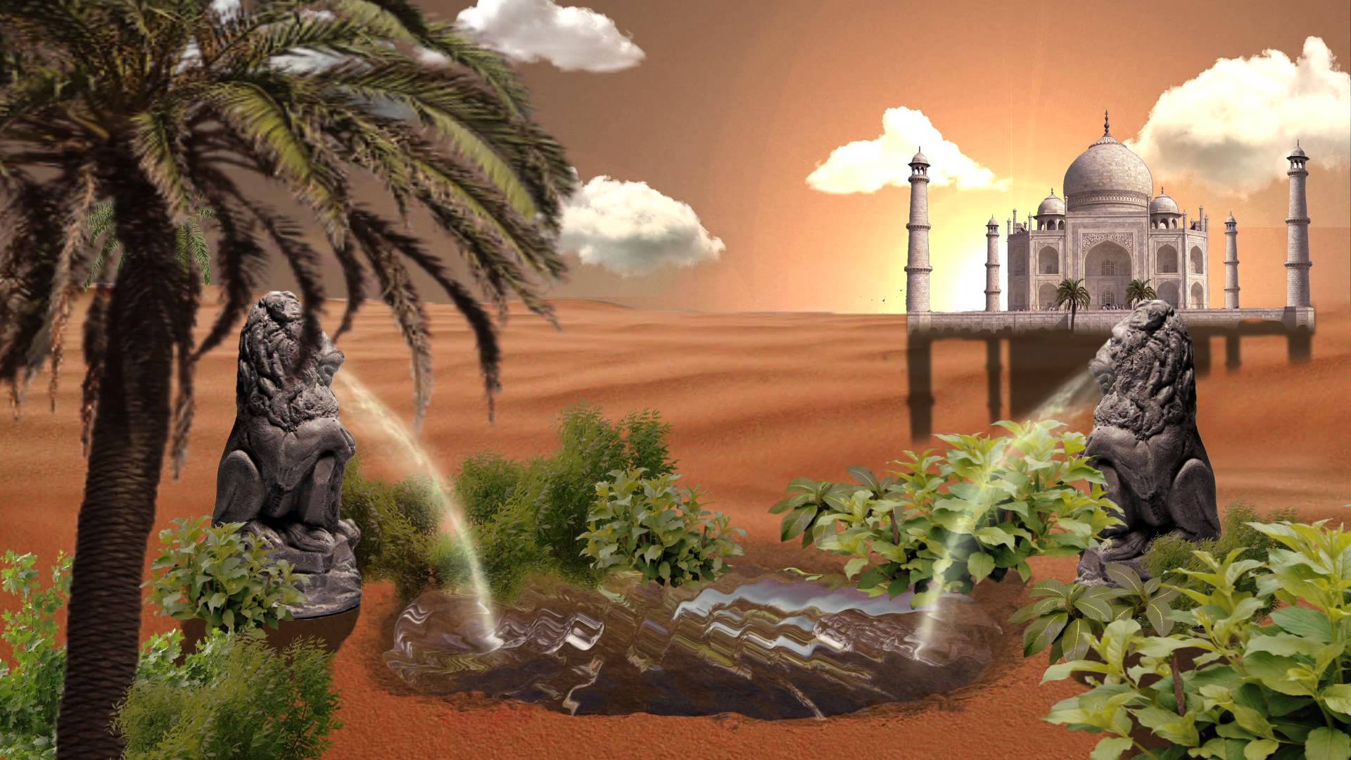 1920x1080 Desert Oasis Matte Painting - Desert Oasis Painting