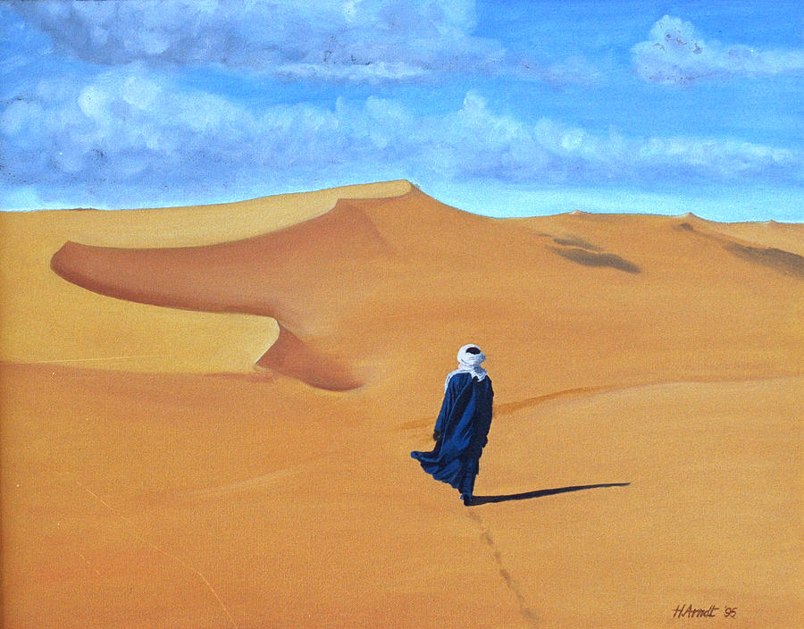 900x704 Bedouin Walking The Desert Painting By Hugh Arndt - Desert Painting Images