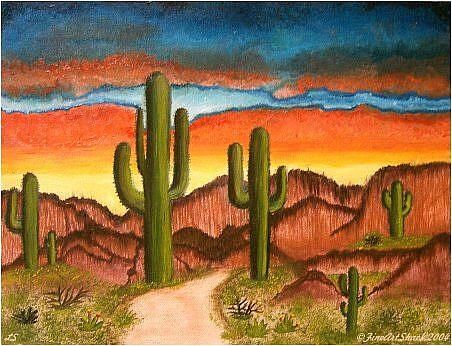 452x346 Cactus, Desert Scene Art Impressionist Desert Southwest Scene - Desert Scene Painting