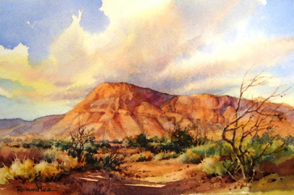 1000x665 Desert Sky Watercolor Painting Roland Lee - Desert Sky Painting