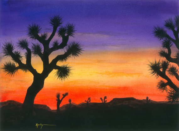 570x418 Desert Sunset Southwest Landscape Painting Print - Desert Sunset Painting