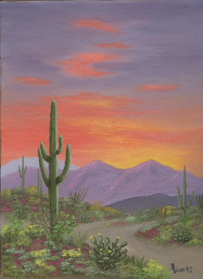 400x550 Desert Sunsets,southwest Paintings, Arizona Landscapes By Brenda - Desert Sunset Painting