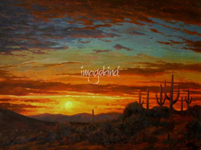 650x484 Realistic Desert Painting Senoran Sunset By Kevin Mccain - Desert Sunset Painting
