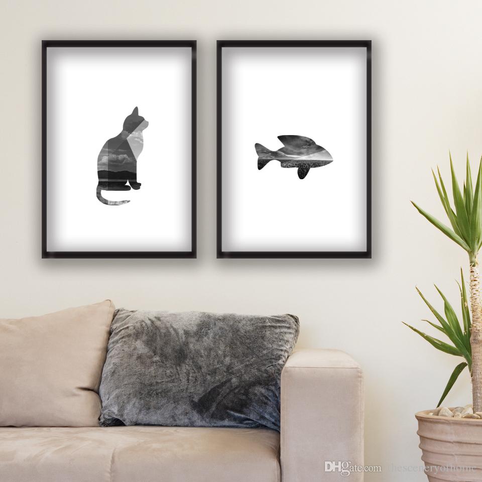 960x960 Of Painting Cat And Fish Fashion Home Decoration Painting Wall Art - Design Your Own Painting Online