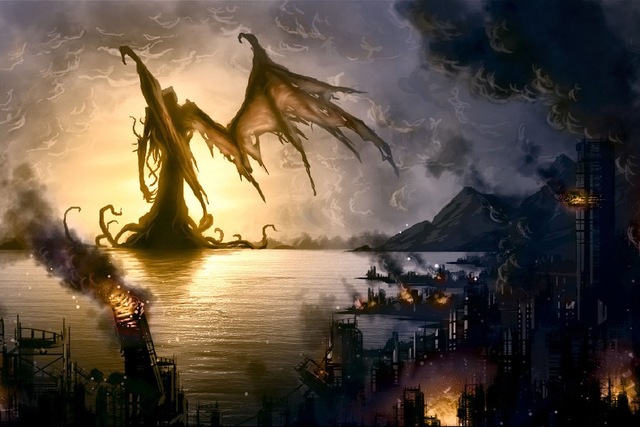 640x427 Fantasy Art Monster Apocalyptic Destruction Dark Horror Cloth Silk - Destruction Painting