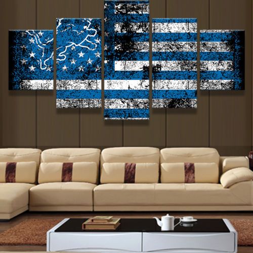 500x500 Detroit Lions Flag Football 5pcs Painting Canvas Wall Art Poster - Detroit Lions Painting