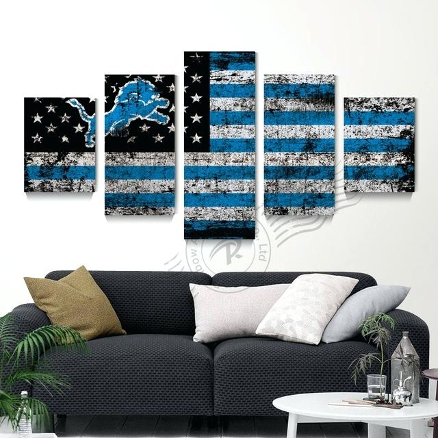 640x640 Detroit Lions Wall Art 5 Panel Lions Flag Logo Sport Canvas Poster - Detroit Lions Painting