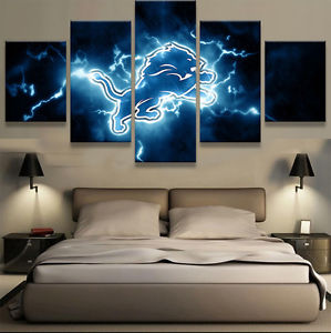 299x300 Framed Detroit Lions Football 5 Pcs Painting Canvas Wall Art Home - Detroit Lions Painting