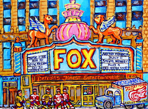 600x444 Fox Theatre Michigan Winter City Scene Painting Detroit Red Wings - Detroit Painting